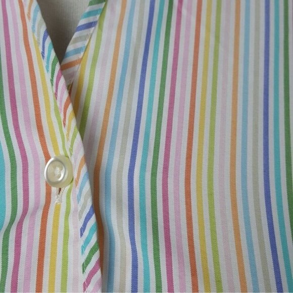 Lands' End Rainbow Striped 3/4 Sleeve Cotton Blend V Neck Blouse Size 16W - Picture 3 of 6